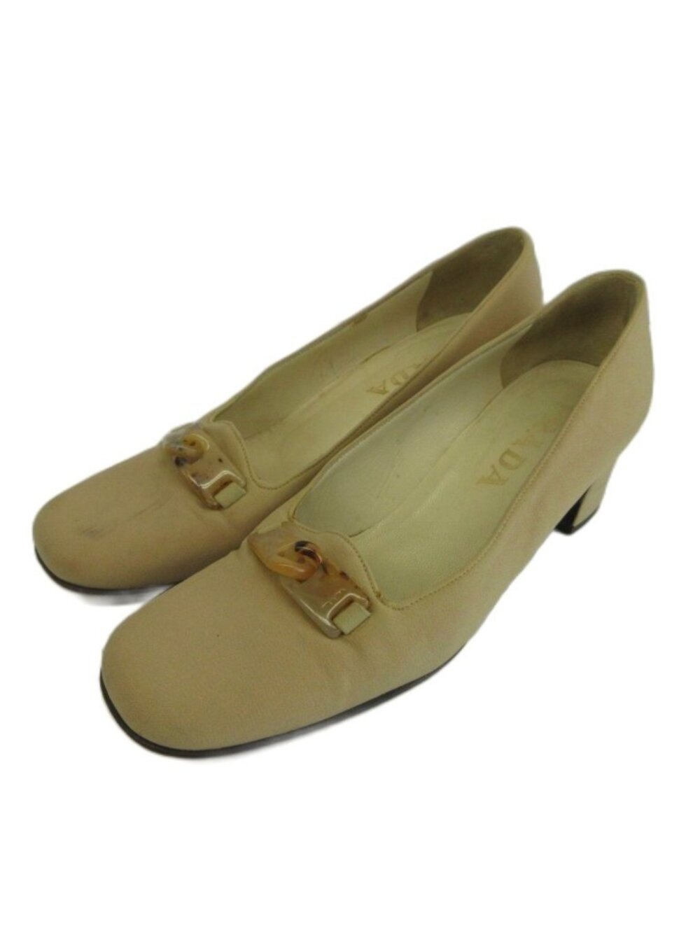 Prada Pumps Round Toe Middle Heels Beige